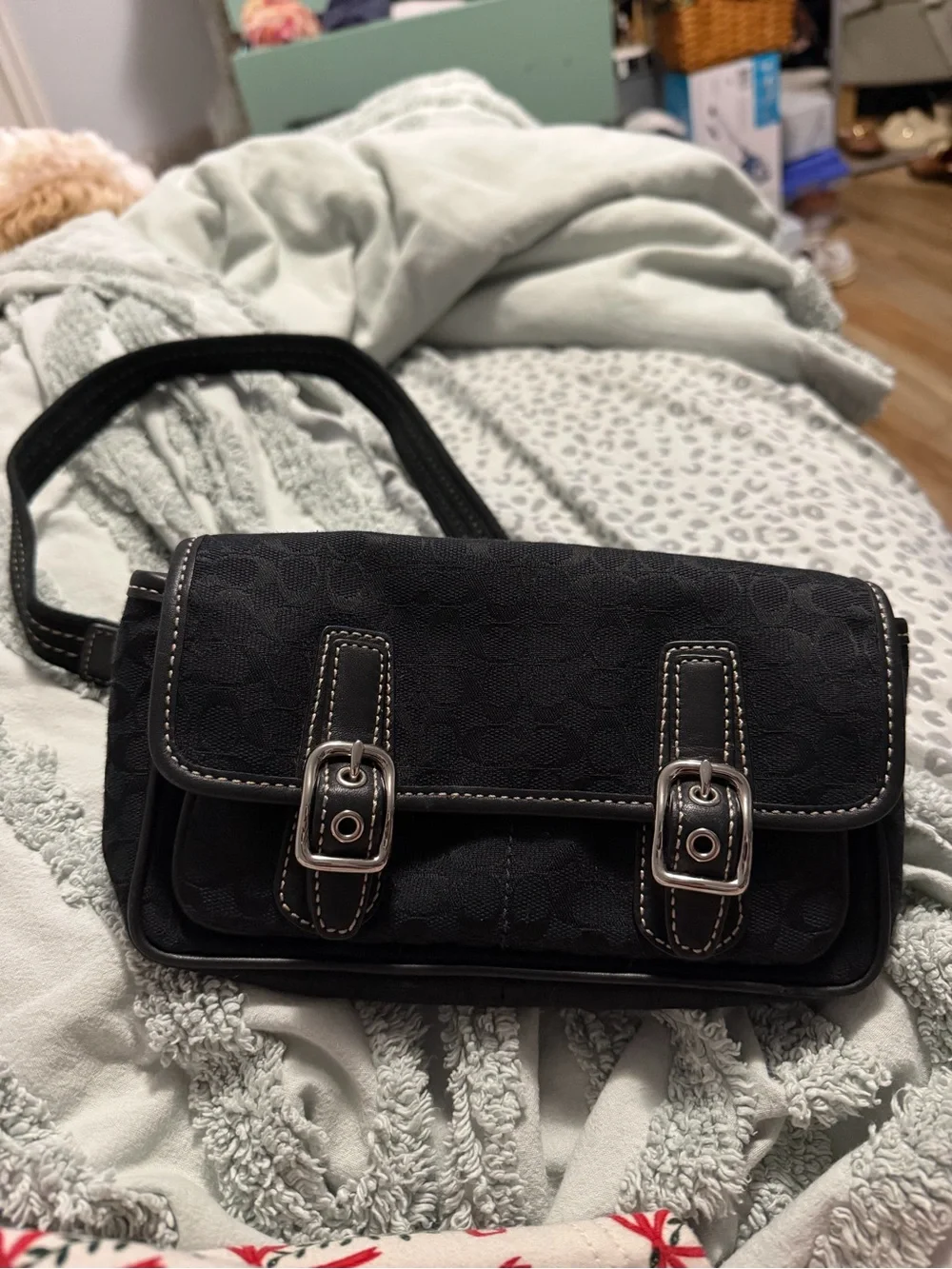 Coach Black Signature Canvas Belt Bag with Buckle Detail